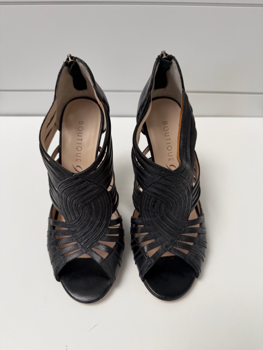 Boutique 9 Black Sculpted Strappy Peep-Toe Heels